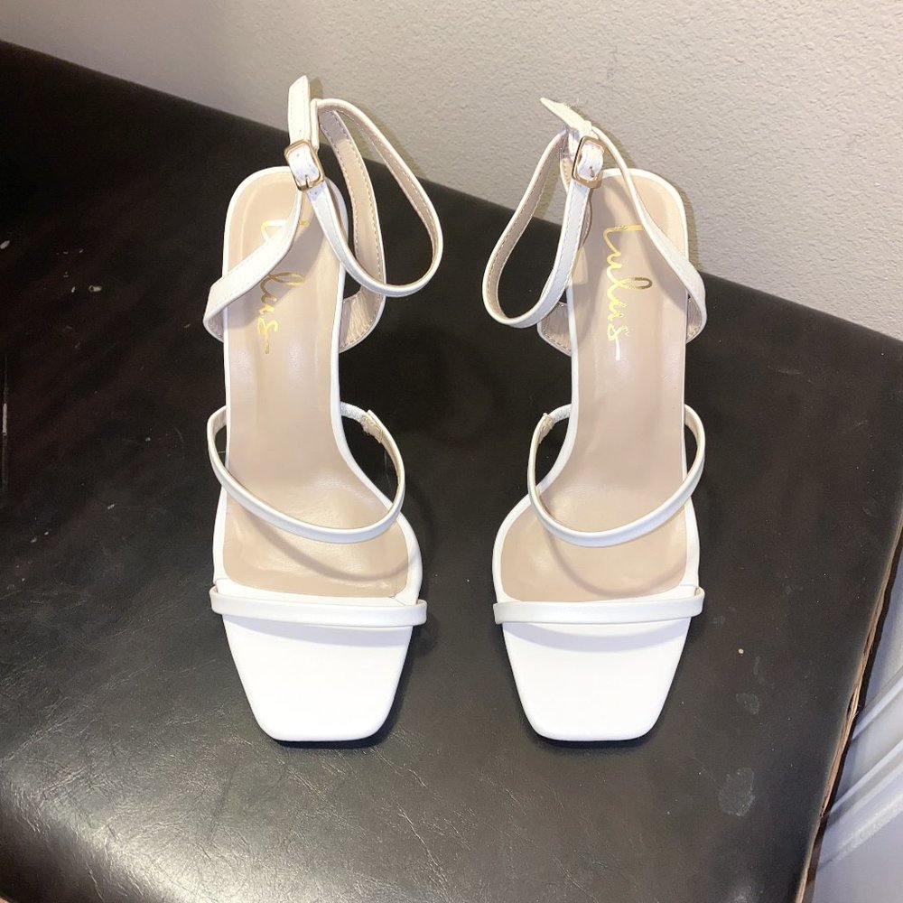 Leticiya White Ankle-Strap High Heel Sandals